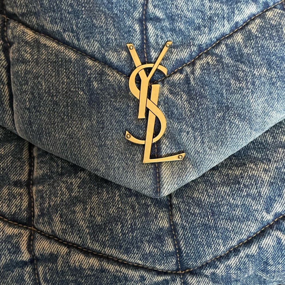SOLD. YSL MEDIUM DENIM LOU LOU PUFFER BAG BRAND NEW TAGS DENIM BLUE GOLD HARDWAR - Picture 7 of 10